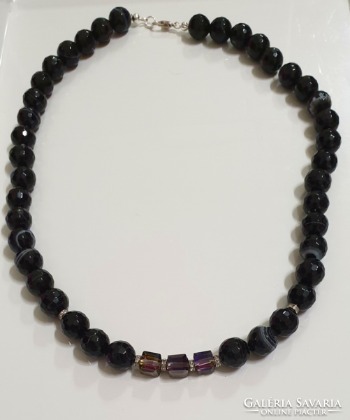Black faceted mineral necklace 45 cm
