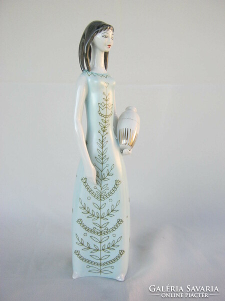 Retro ... Hollóházi porcelán figura nő lány korsóval nagy méretű 28 cm