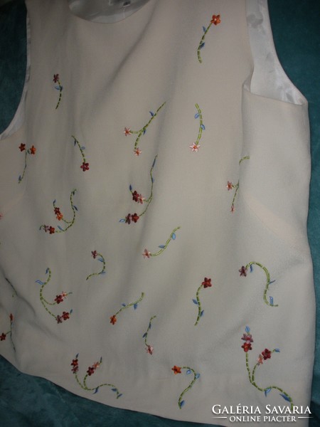 Cream, 100% silk top with embroidery
