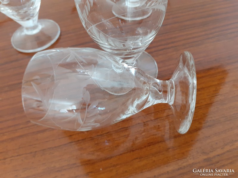 Retro set of 12 stemmed glasses, polished old glass glasses for short drinks