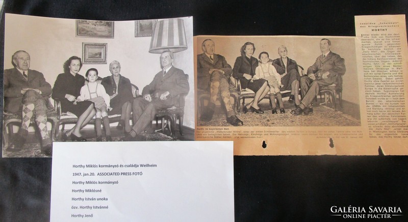 1947 WELHEIM HORTHY M KORMÁNYZÓ + CSALÁD KORABELI ÉS EREDETI JELZETT FOTÓ + ÚJSÁGCIKK A FOTÓVAL