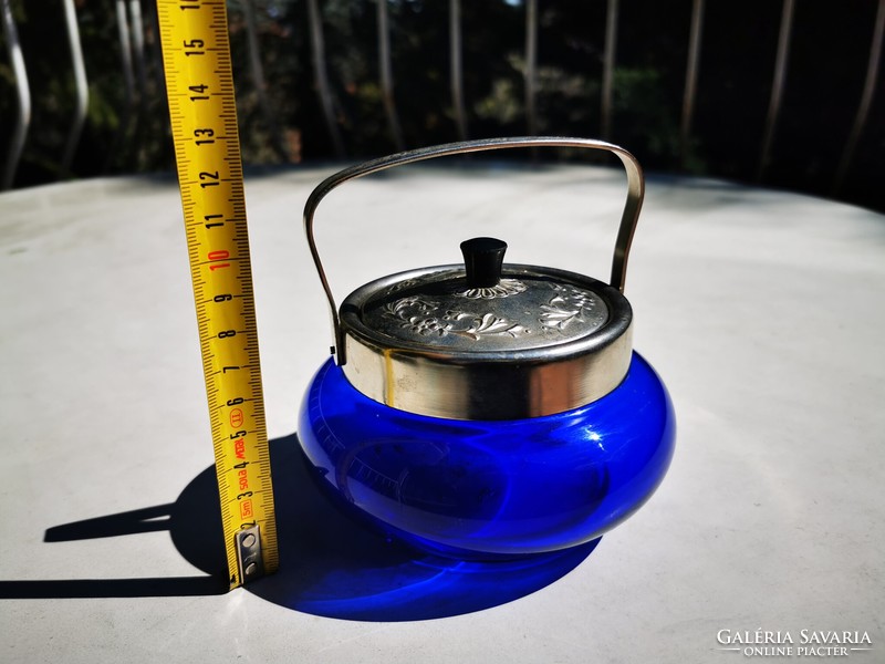 Cobalt blue glass sugar bowl