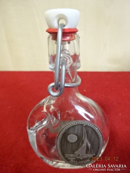 Buckled, wine, mini glass jug, with Balaton inscription. D. Merlot - 2007. Jókai.