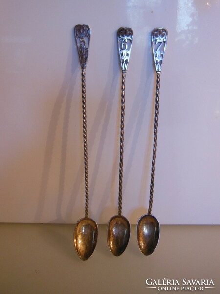 Spoon - 3 pieces! - Cocktail - 23 x 2.5 cm - silver-plated - marked - monogrammed