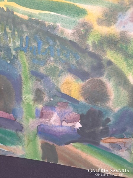 Barczi Pál: Eső után- jelzett akvarell, 1970 - teljes méret 40x30 cm