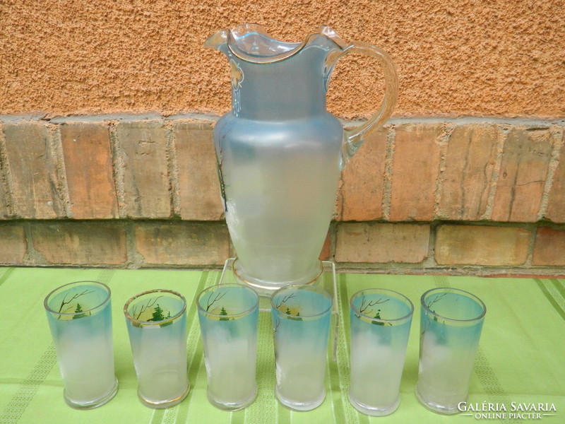 Antik üveg pohár készlet kancsóval