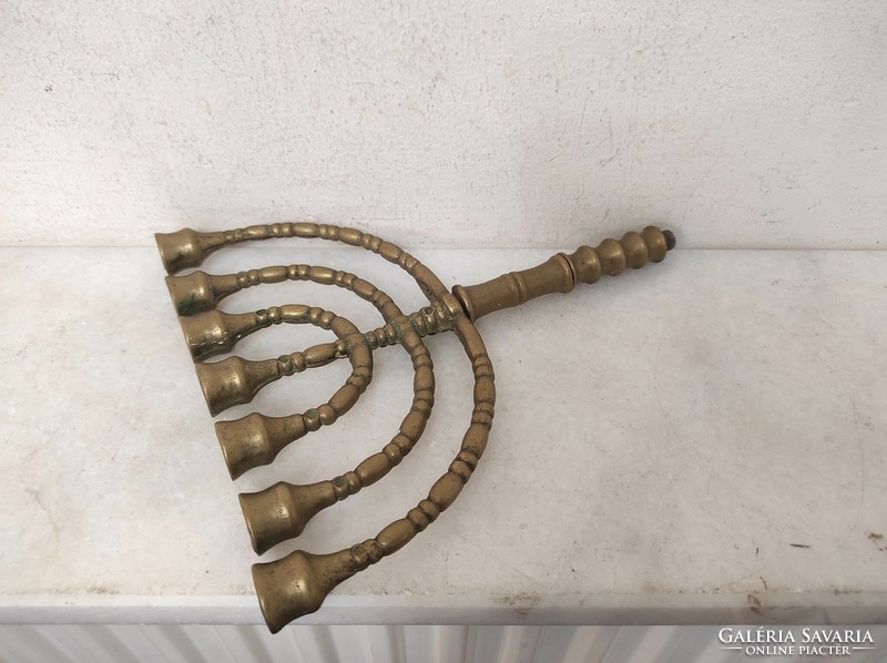Antique menorah patinated copper Jewish candle holder Judaica 7 branch menorah incomplete repair 239 7147
