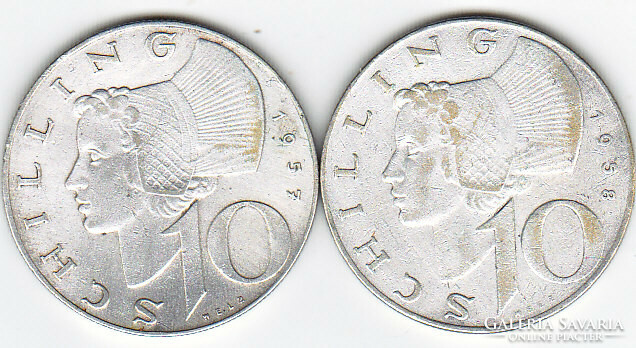 Ausztria 10 ezüst schling 1957-1958