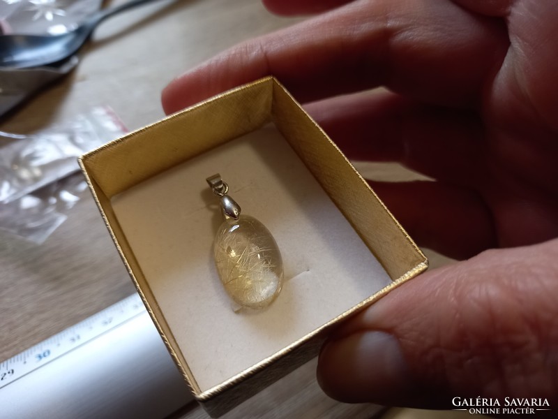 Ritkaság! Arany rutilkvarc féldrágakő ezüst medál Nemetországból