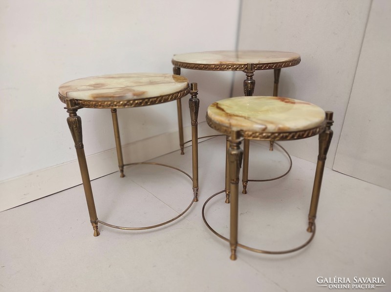 Antique 3 piece patinated copper round onyx flat collapsible small table table row 240 7063