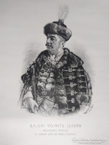 Portrait of István Bajsai vojnits chief in ornamental Hungarian - 66 x 50 cm - lithograph - end of the 19th century