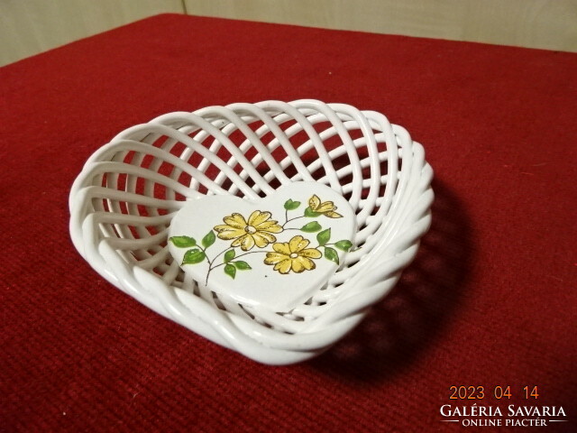 Bodrogkeresztúr glazed ceramic centerpiece, heart-shaped, hand-painted. Jokai.