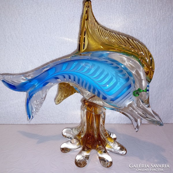 Nagyméretű, muránói üveg hal. Díszüveg. Szobor.Dekoráció.