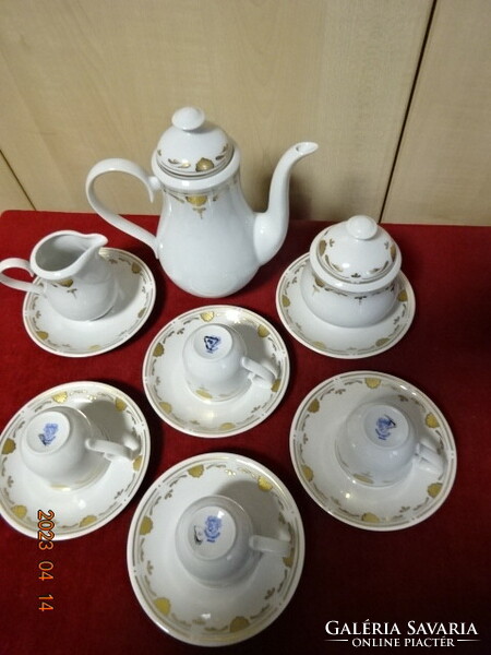 Alföldi porcelain, four-person coffee set, gilded pattern, 13 pieces. Jokai.