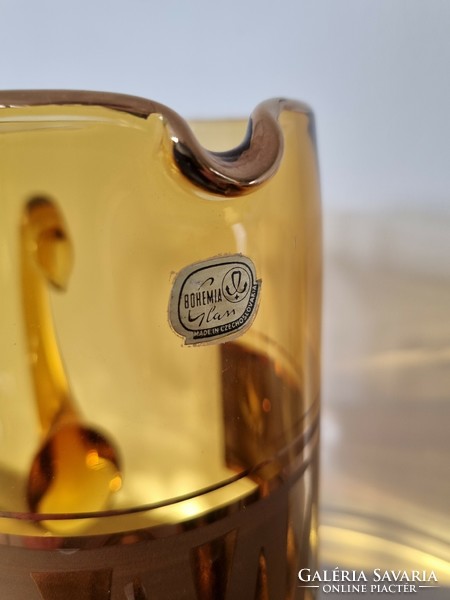 Vintage Bohemia borostyán színű üveg készlet arany díszítéssel