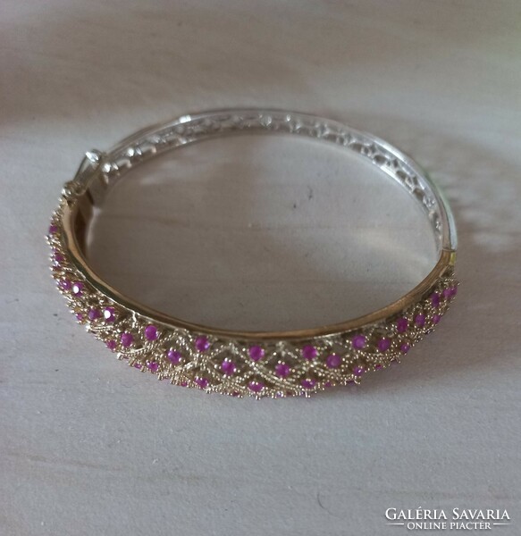 Silver (ag) bracelet with gilding, synthetic ruby, marked, 5.5×6 cm, gross: 15.9 g
