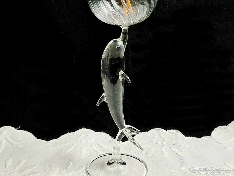 Különleges delfin alakú üveg mécses 21 cm magas