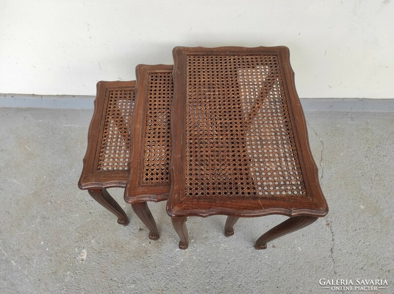 Antique 3-piece braided table row, push-together small table 638 7236