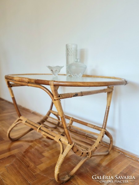 Vintage rohe noordwolde bamboo coffee table with glass top