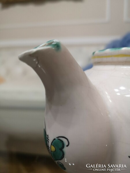 Deruta, Italian ceramic pourer, verde gallo, hand painted, rim repaired