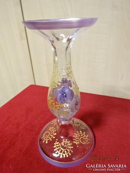 Hand-painted glass vase, decorated with rhinestones, height 21.5 cm. Jokai.