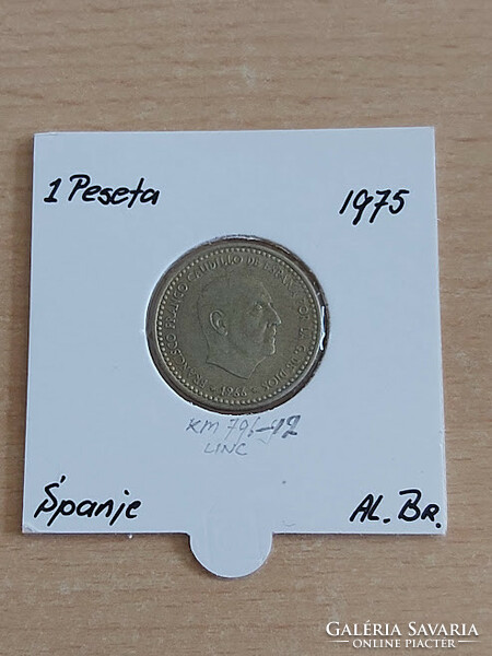 Spanish 1 peseta 1966 (75) aluminum-bronze, gral. Francisco franco in a paper case