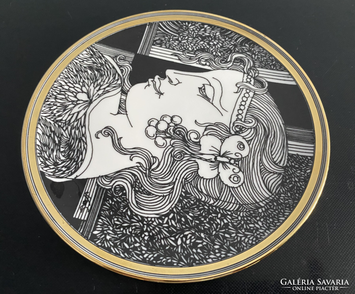 Szász Endre - Hollóházi porcelán falitányér 15,5 cm