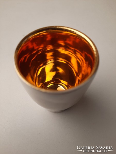 6 db retro kerámia likőrös pohár belül aranyozott