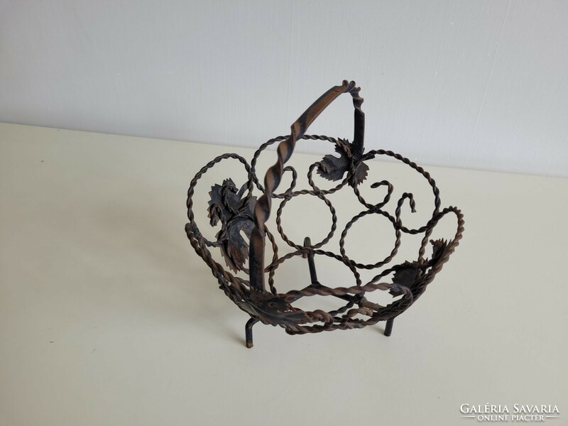 Old iron fruit basket vintage wrought iron basket with grape leaf pattern