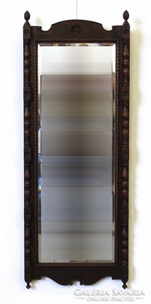 1M696 Régi faragott esztergált tükör 140 x 53 cm