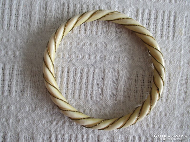 Antique bone (tusk) bracelet with gold-plated silver decoration
