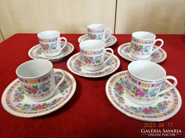 Chinese porcelain, coffee cup + saucer, six pieces for sale. Jokai.