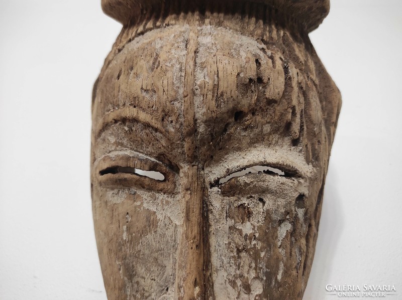 Antique African mask fang ethnic group wood grain damaged devalued 228 drums 47 7081