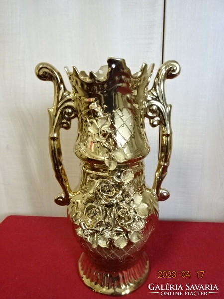 Romanian porcelain, gilded vase, height 34.5 cm. Jokai.