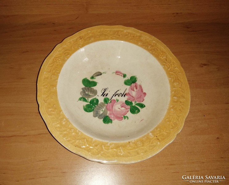 Antik olasz capodimonte porcelán tányér Lei frolo felirattal átm. 23,5 cm (3p)