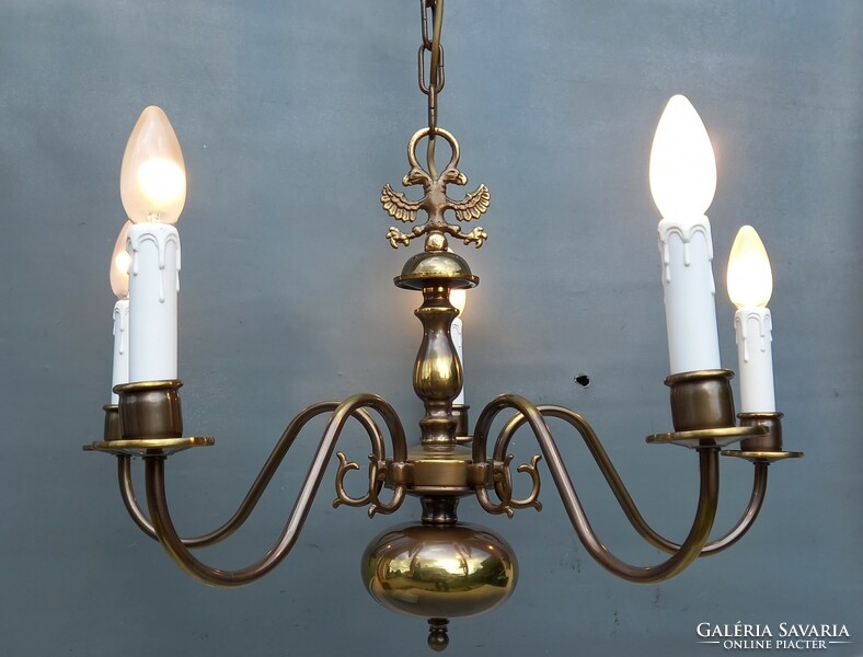 Flemish copper chandelier with 5 arms eagle p