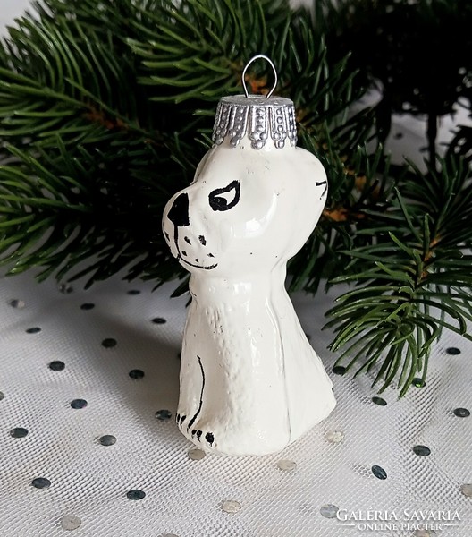 Old glass dog Christmas tree ornament 6.5cm