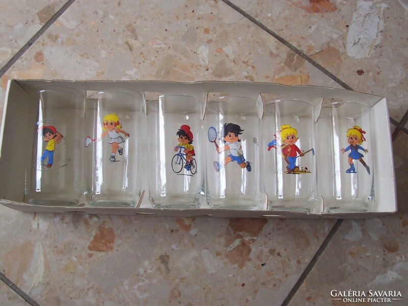 Rare 6-piece complete children's glass fairytale glass