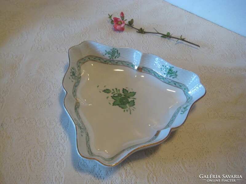Herend green Appony pattern three-sided bowl marked 1956, 25 cm