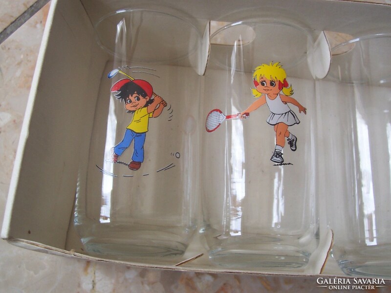 Rare 6-piece complete children's glass fairytale glass