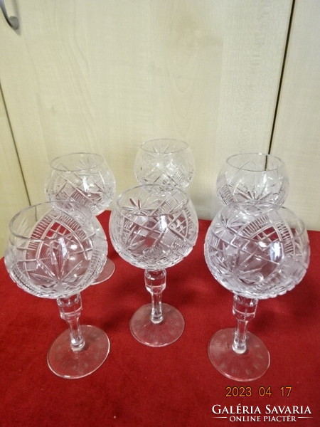 Lead crystal, stemmed wine glass, six pieces, height 16.5 cm. Jokai.