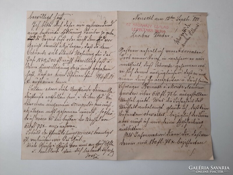 Az Andaházy család levéltára No.500 : magánlevél 1880.szept.12.