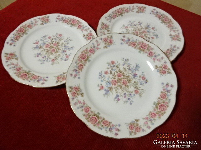 Chinese porcelain small plate, three pieces, yokai with a small rose pattern.