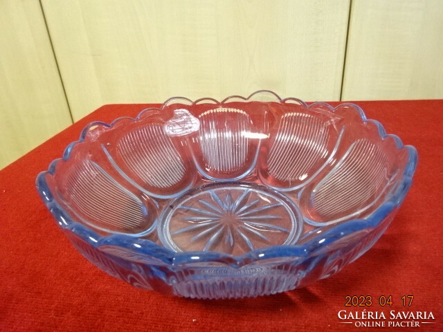 Blue glass bowl, diameter 20 cm, height 7 cm. Jokai.