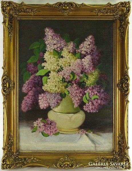 1M708 XX. századi festő : Orgonás virágcsendélet