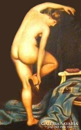 Hatalmas olaj festmény, Fürdés után, óriás akt kép, törölköző hölgy...