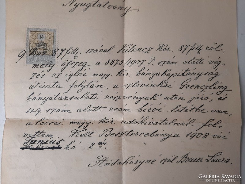 Az Andaházy család levéltára No.781 : Nyugtatvány 1908.02.13.