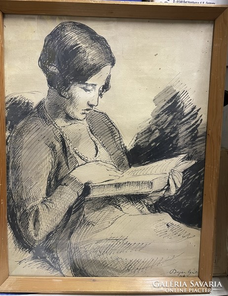 Girl reading Bajor Ágos (1892-1958).