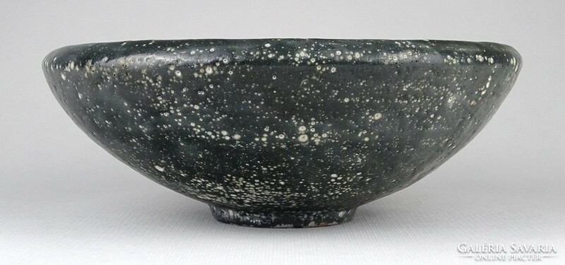1M730 mid century dark green applied art ceramic bowl 20.5 Cm