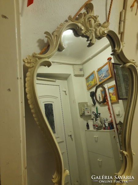 Carved, white baroque mirror